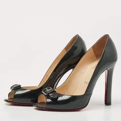 Christian Louboutin Dark Green Patent Leather Open Belt Peep Toe Pumps Size 37