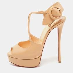 Christian Louboutin Beige Leather Hollandrive Sandals Size 37.5