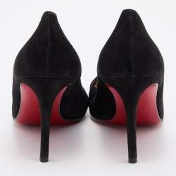 Pre Owned Christian Louboutin Black Suede Bow Round Toe Pumps Size 41.5