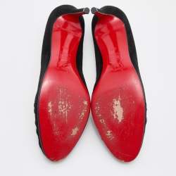 Pre Owned Christian Louboutin Black Suede Bow Round Toe Pumps Size 41.5