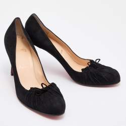 Pre Owned Christian Louboutin Black Suede Bow Round Toe Pumps Size 41.5