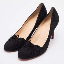 Pre Owned Christian Louboutin Black Suede Bow Round Toe Pumps Size 41.5
