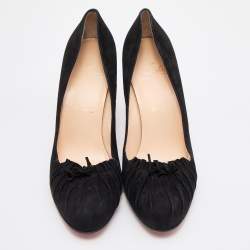 Pre Owned Christian Louboutin Black Suede Bow Round Toe Pumps Size 41.5