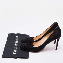 Pre Owned Christian Louboutin Black Suede Bow Round Toe Pumps Size 41.5