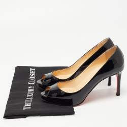 Pre Owned Christian Louboutin Black Patent Leather Very Prive Pumps Size 38