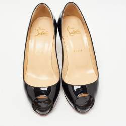 Pre Owned Christian Louboutin Black Patent Leather Very Prive Pumps Size 38