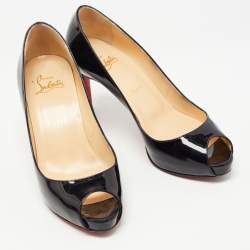 Pre Owned Christian Louboutin Black Patent Leather Very Prive Pumps Size 38
