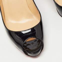 Pre Owned Christian Louboutin Black Patent Leather Very Prive Pumps Size 38