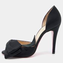 Pre Owned Christian Louboutin Black Satin Bow T Dorcet Peep Toe Pumps Size 37