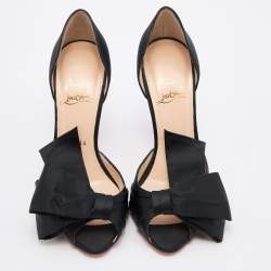 Pre Owned Christian Louboutin Black Satin Bow T Dorcet Peep Toe Pumps Size 37