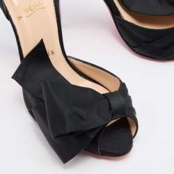 Pre Owned Christian Louboutin Black Satin Bow T Dorcet Peep Toe Pumps Size 37