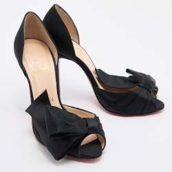 Pre Owned Christian Louboutin Black Satin Bow T Dorcet Peep Toe Pumps Size 37