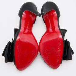 Pre Owned Christian Louboutin Black Satin Bow T Dorcet Peep Toe Pumps Size 37