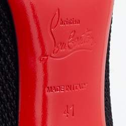Pre Owned Christian Louboutin Black Knit Fabric and Leather Studded Dovi Dova Sock Boots Size 41