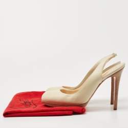 Christian Louboutin Cream Leather Platform Slingback Pumps Size 38.5