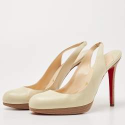 Christian Louboutin Cream Leather Platform Slingback Pumps Size 38.5