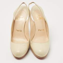 Christian Louboutin Cream Leather Platform Slingback Pumps Size 38.5