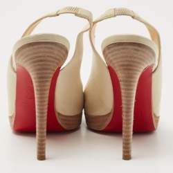 Christian Louboutin Cream Leather Platform Slingback Pumps Size 38.5