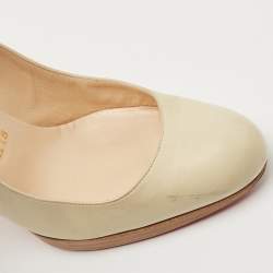 Christian Louboutin Cream Leather Platform Slingback Pumps Size 38.5