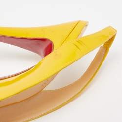Pre Owned Christian Louboutin Yellow Patent Leather Flo Slingback Pumps Size 38.5