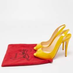 Pre Owned Christian Louboutin Yellow Patent Leather Flo Slingback Pumps Size 38.5
