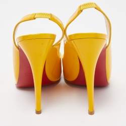 Pre Owned Christian Louboutin Yellow Patent Leather Flo Slingback Pumps Size 38.5