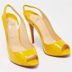 Pre Owned Christian Louboutin Yellow Patent Leather Flo Slingback Pumps Size 38.5