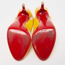 Pre Owned Christian Louboutin Yellow Patent Leather Flo Slingback Pumps Size 38.5