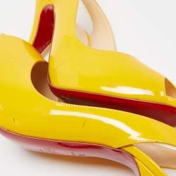 Pre Owned Christian Louboutin Yellow Patent Leather Flo Slingback Pumps Size 38.5