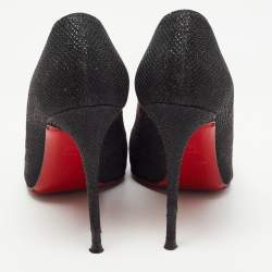 Pre Owned Christian Louboutin Black Lurex Fabric Studded Heart Coralta Mia Pumps Size 35.5