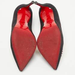 Pre Owned Christian Louboutin Black Lurex Fabric Studded Heart Coralta Mia Pumps Size 35.5
