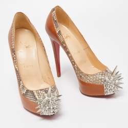 Christian Louboutin Brown Python and Leather Asteriod Spiked Pumps Size 37.5