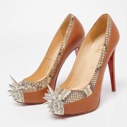 Christian Louboutin Brown Python and Leather Asteriod Spiked Pumps Size 37.5