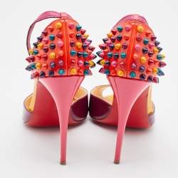 Pre Owned Christian Louboutin Multicolor Patent Leather Pina Spike Peep Toe Ankle Strap Sandals Size 39