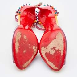 Pre Owned Christian Louboutin Multicolor Patent Leather Pina Spike Peep Toe Ankle Strap Sandals Size 39