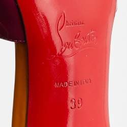 Pre Owned Christian Louboutin Multicolor Patent Leather Pina Spike Peep Toe Ankle Strap Sandals Size 39