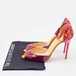 Pre Owned Christian Louboutin Multicolor Patent Leather Pina Spike Peep Toe Ankle Strap Sandals Size 39