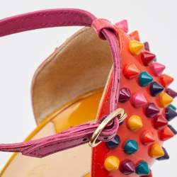 Pre Owned Christian Louboutin Multicolor Patent Leather Pina Spike Peep Toe Ankle Strap Sandals Size 39
