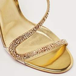 Christian Louboutin Gold Suede Crystal Embellished Rosalie Sandals Size 38
