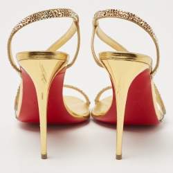 Christian Louboutin Gold Suede Crystal Embellished Rosalie Sandals Size 38