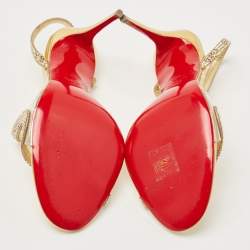 Christian Louboutin Gold Suede Crystal Embellished Rosalie Sandals Size 38