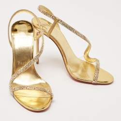 Christian Louboutin Gold Suede Crystal Embellished Rosalie Sandals Size 38