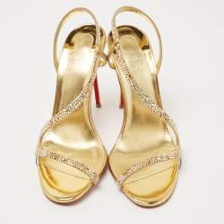 Christian Louboutin Gold Suede Crystal Embellished Rosalie Sandals Size 38