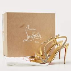 Christian Louboutin Gold Suede Crystal Embellished Rosalie Sandals Size 38