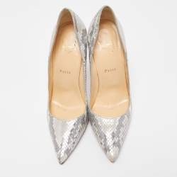 Pre Owned Christian Louboutin Grey/Silver Water Snake So Kate Pumps Size 38.5