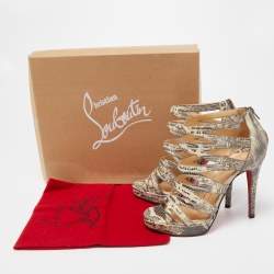 Christian Louboutin Grey/Yellow Lizard Leather 'Fernando' Cage Sandals Size 37