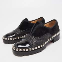 Christian Louboutin Black Suede, Glitter and Patent Leather Alphacroc Oxfords Size 35.5