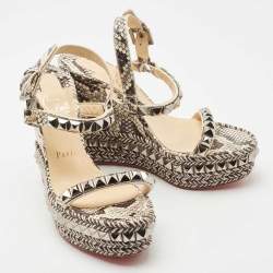 Christian Louboutin Black/Cream Python Pyraclou Sandals Size 37