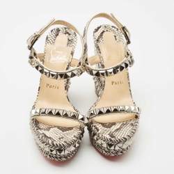 Christian Louboutin Black/Cream Python Pyraclou Sandals Size 37