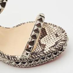 Christian Louboutin Black/Cream Python Pyraclou Sandals Size 37